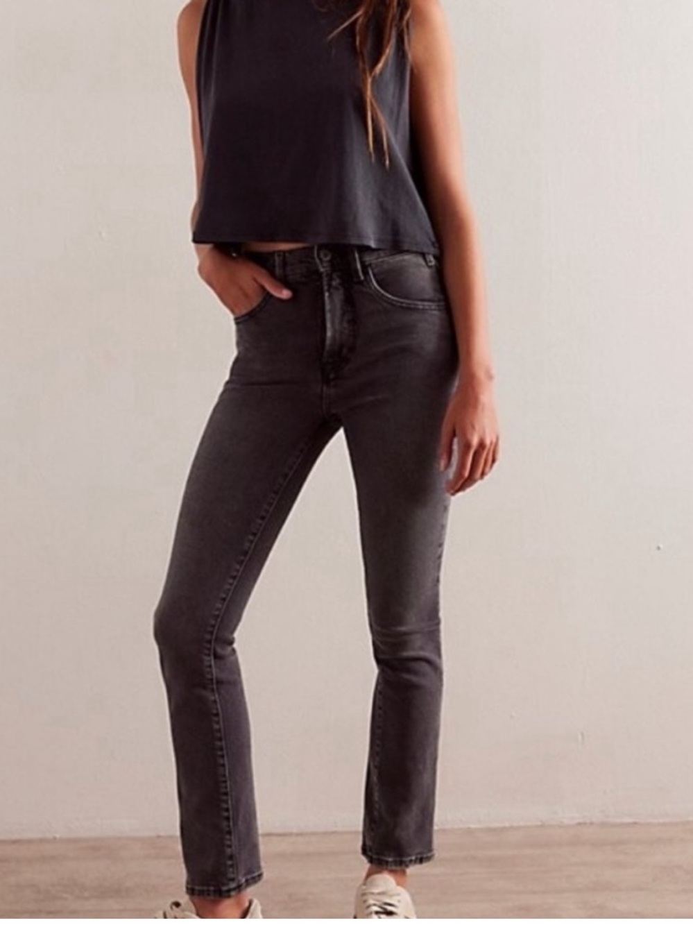 We The Free Low Maintenance Mid Rise Crop Boot Grey Jeans Size 32
